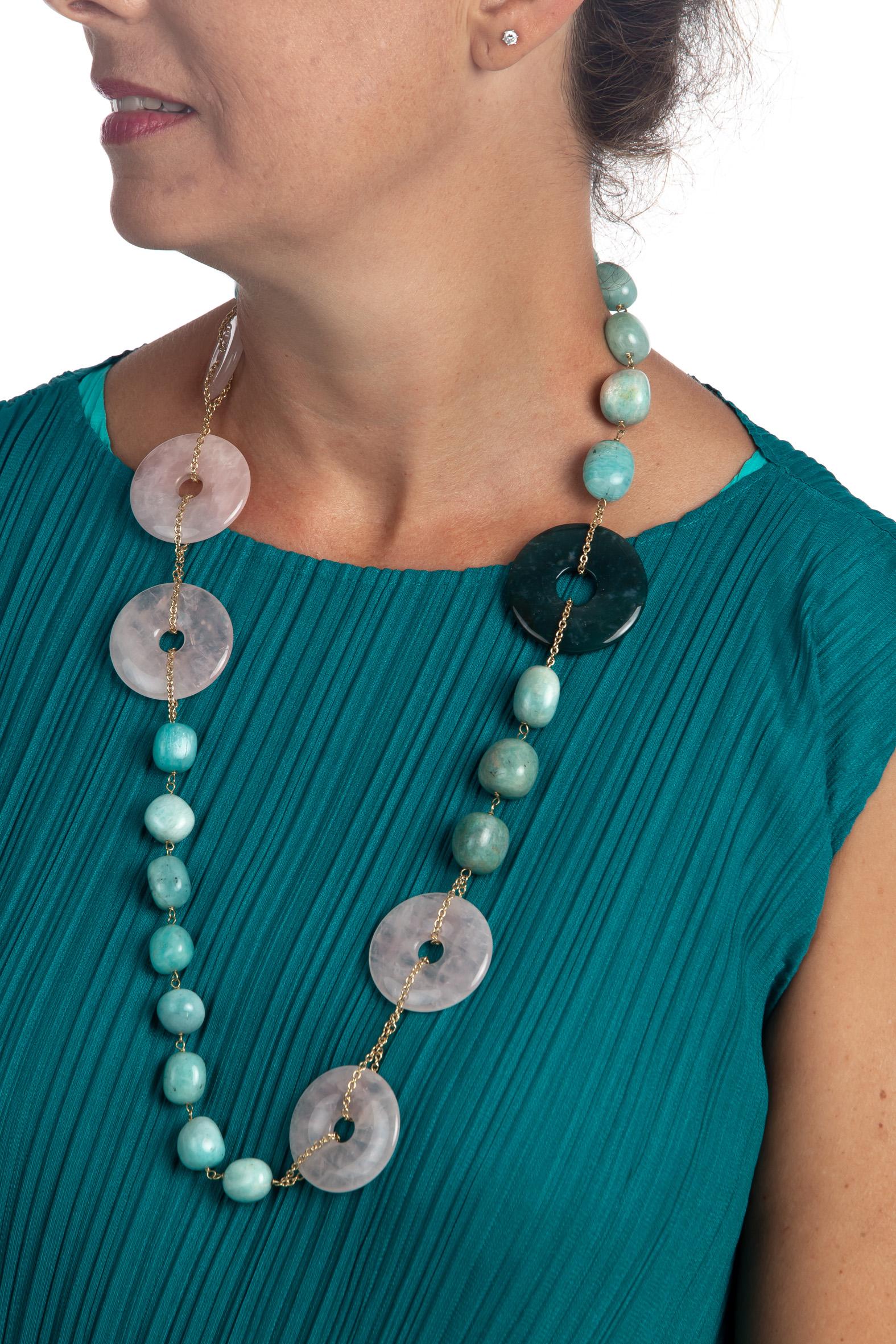 Collana lunga Bi Quarzo Rosa Amazzonite In condizioni Nuovo in vendita a Milan, IT
