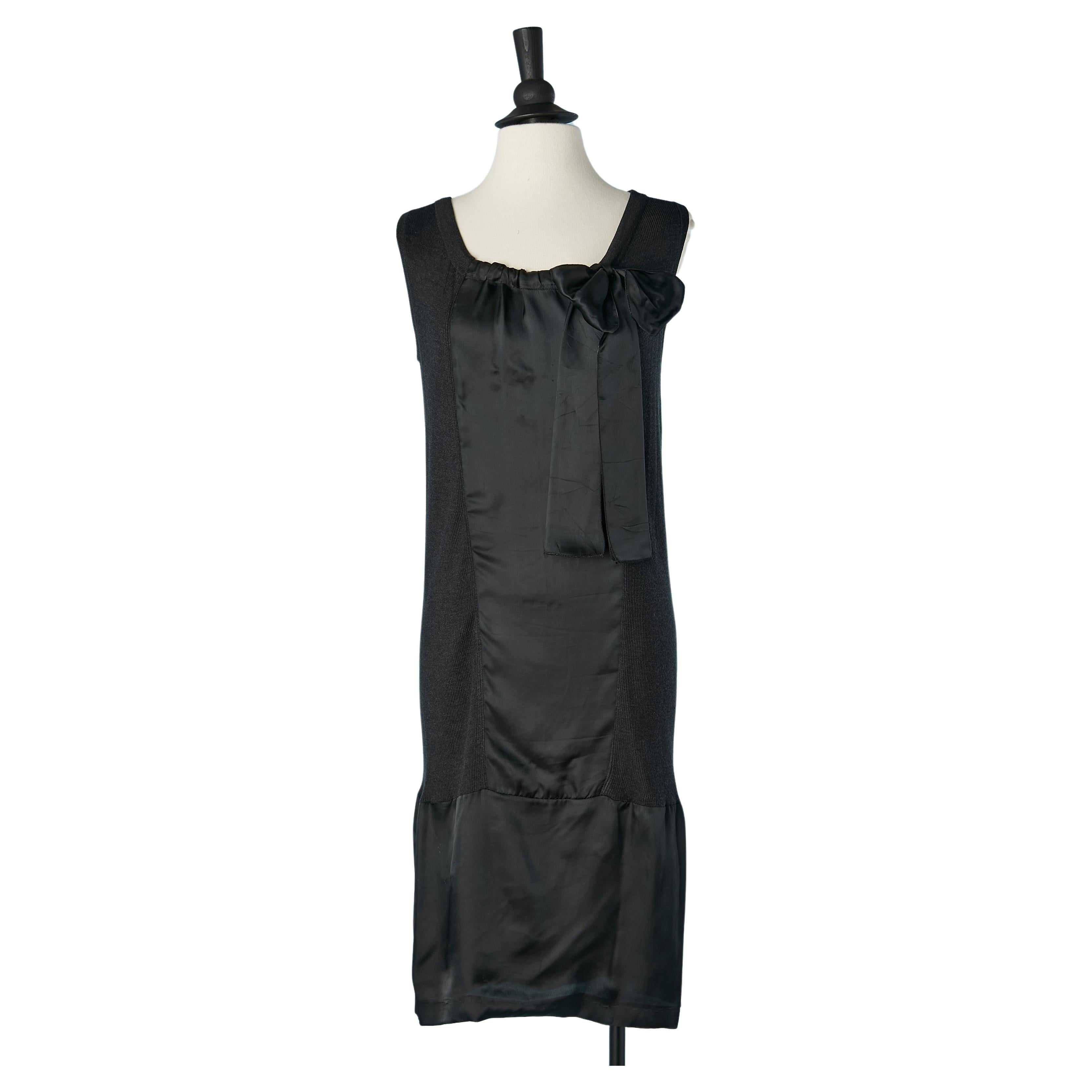 Bi-material black cocktail dress  with bow Prada  For Sale