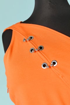 Bi-material orange evening dress with piercing embellishment VERSACE COLLECTION