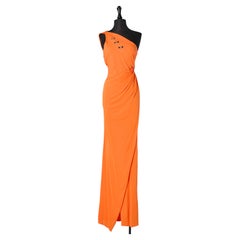 Bi-material orange evening dress with piercing embellishment VERSACE COLLECTION