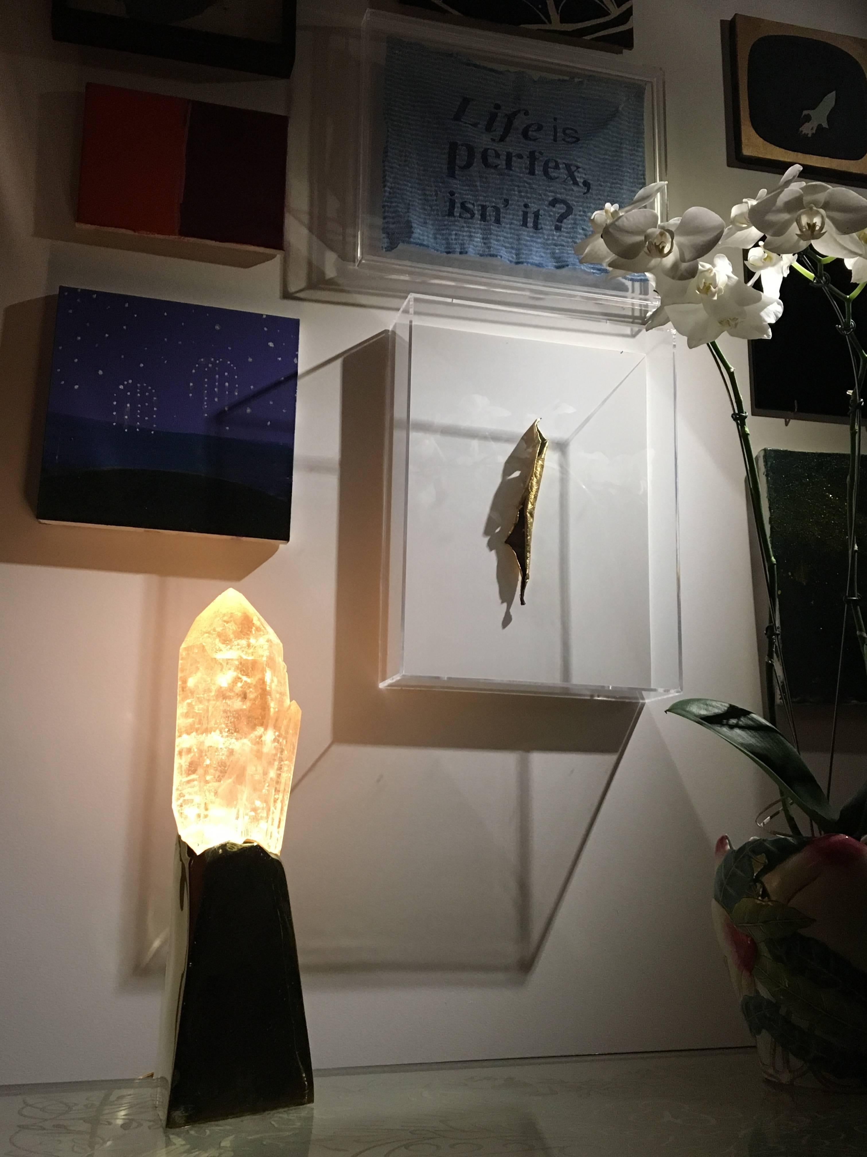 Bi Table Lamp, Unique Natural Dark Amber Quartz, Demian Quincke For Sale 3