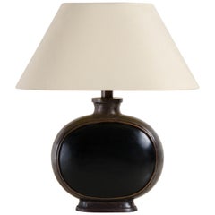 Bian Hu Table Lamp, Black Lacquer and Copper by Robert Kuo, Hand Repoussé