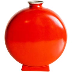Bian Vase, Red Lacquer by Robert Kuo, Hand Repousse, Limited Edition