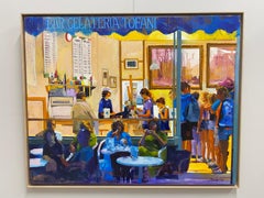 Eating Ice Cream - 21st Century Contemporary Oil Painting of a Busy Shop
