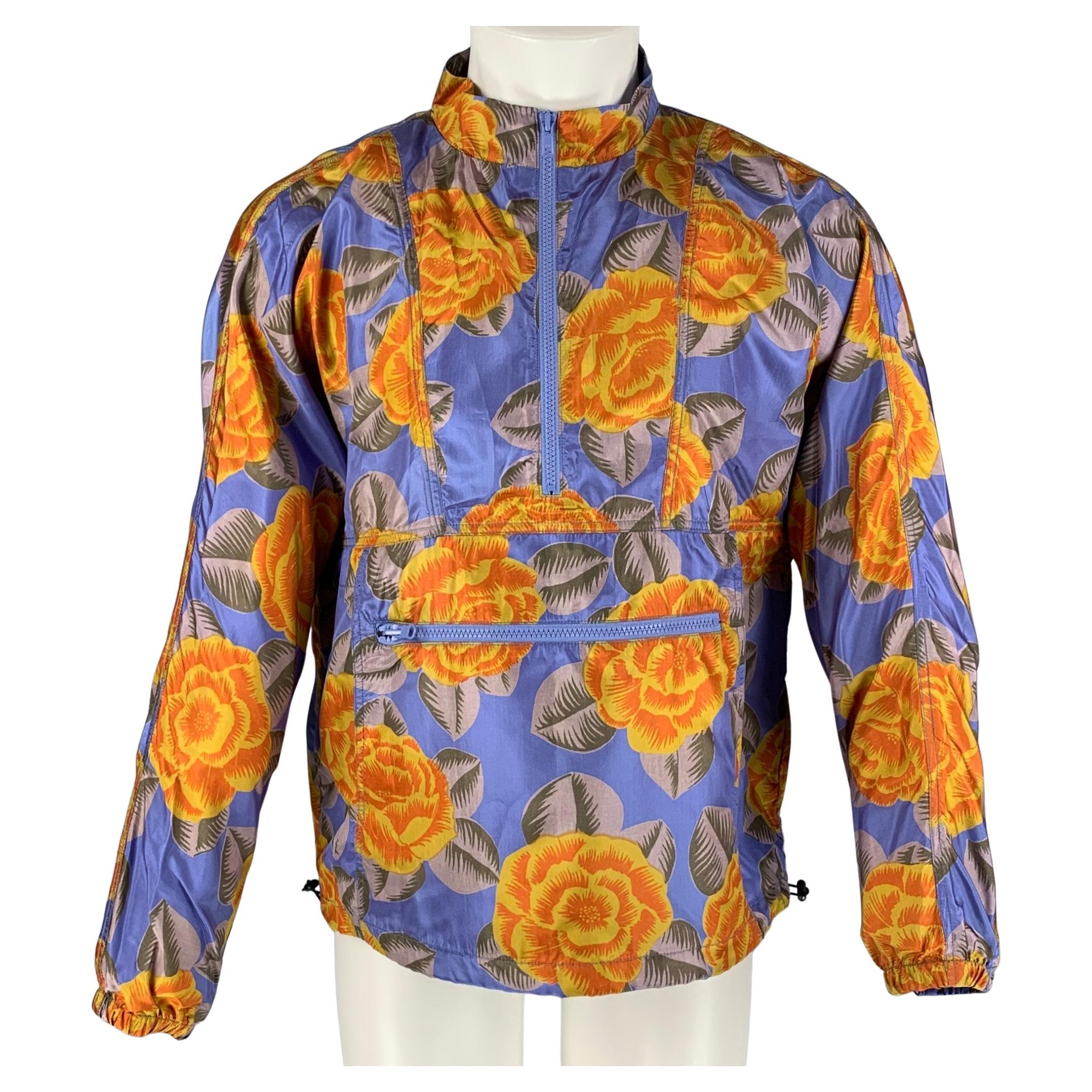BIANCA CHANDON Size M Blue Yellow Floral Silk Windbreaker Long Sleeve Shirt