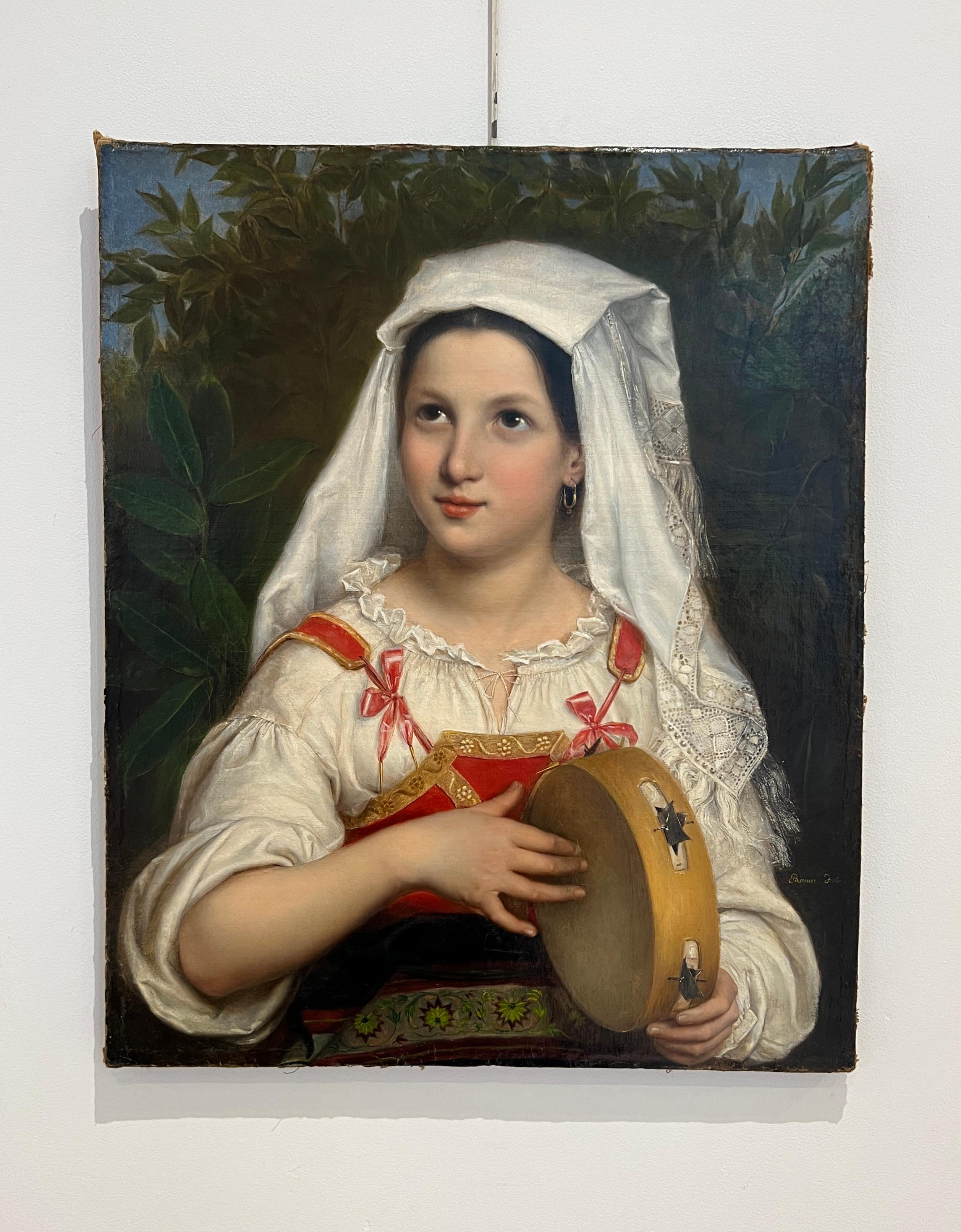 Junge Römerin mit Tamburin – Painting von Bianca Festa