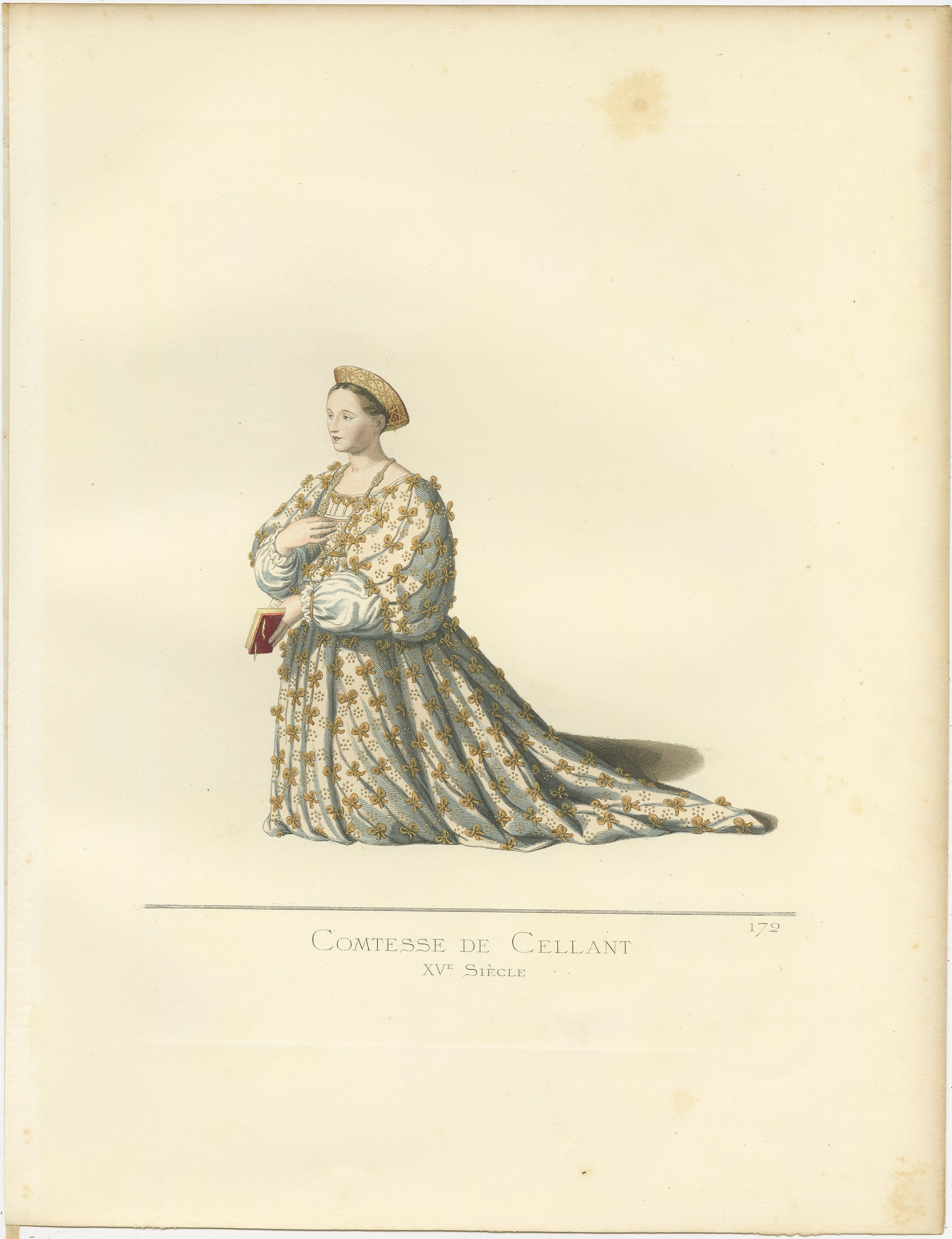 Titre :  Bianca Maria, comtesse de Cellant - Costume italien du XVe siècle par Paul Mercuri, 1860

Description :  Cette étonnante lithographie coloriée à la main représente Bianca Maria, comtesse de Cellant (Challant), une femme de la noblesse