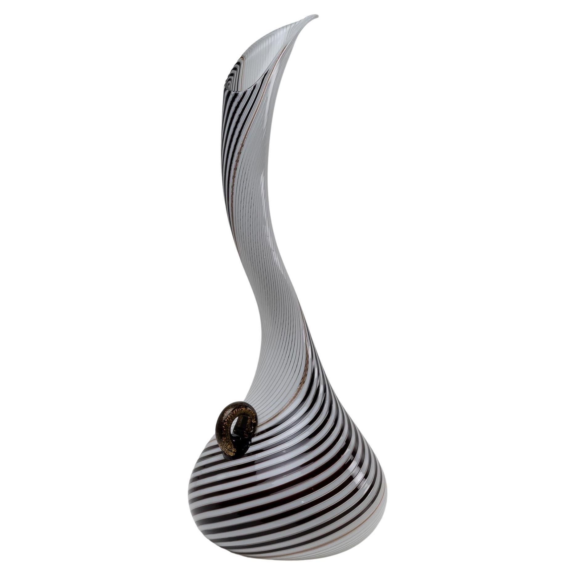 “Mezza filigrana” bianco nero swan neck tall vase by Dino Martens