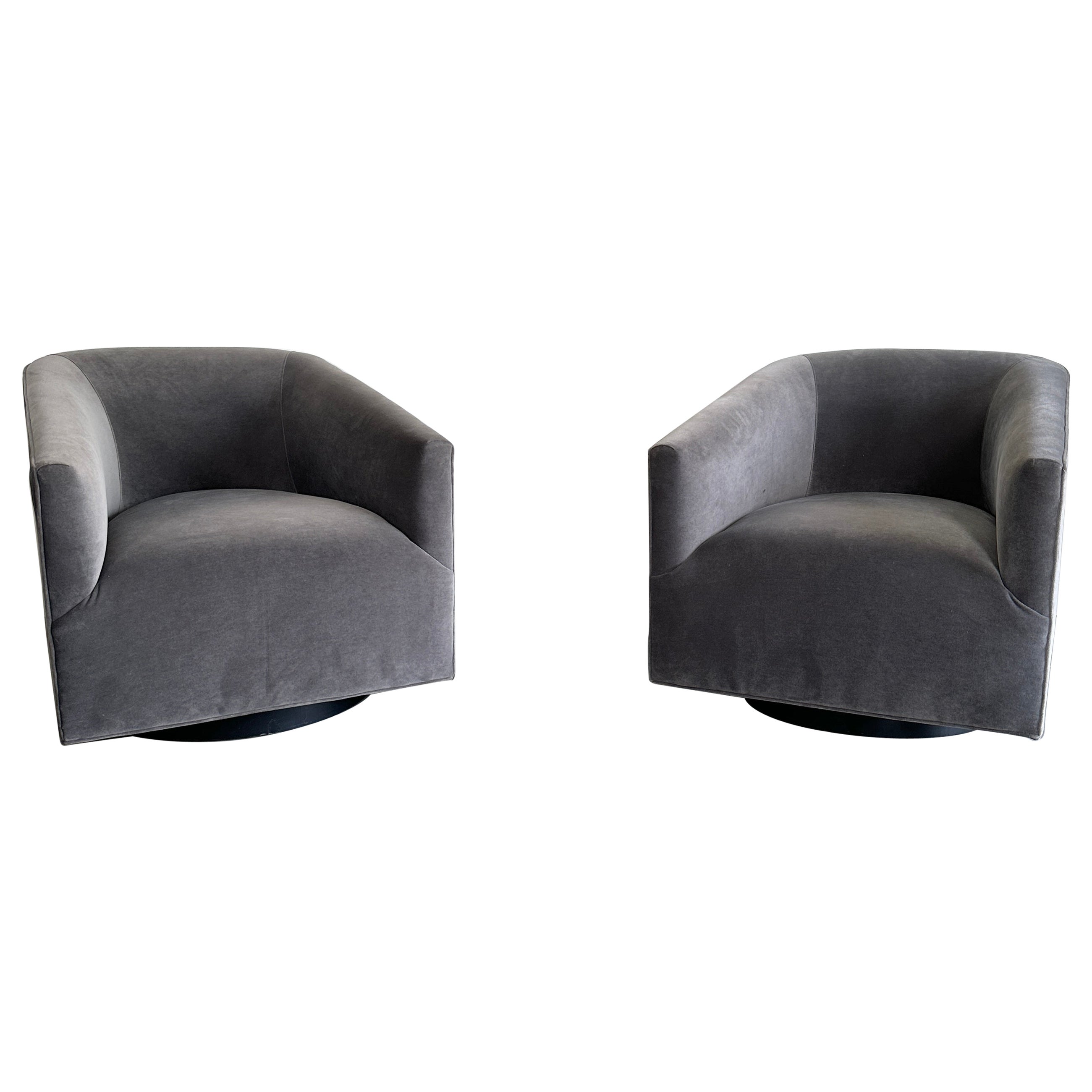 Bianca Swivel Armchair in Grey Velvet by Mitchell Gold & Bob Williams