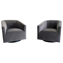 Bianca Swivel Armchair in Grey Velvet by Mitchell Gold & Bob Williams