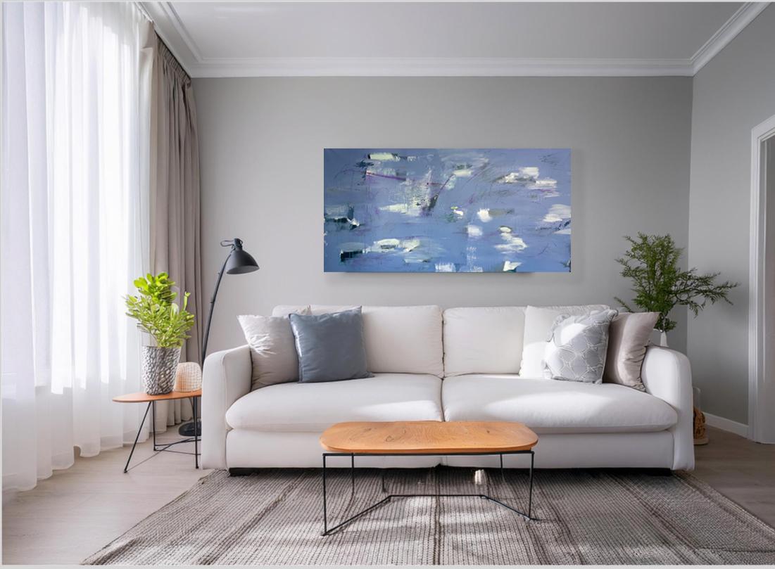 The Pond in Spring - Purple Landscape Painting by Bianca Wellwood