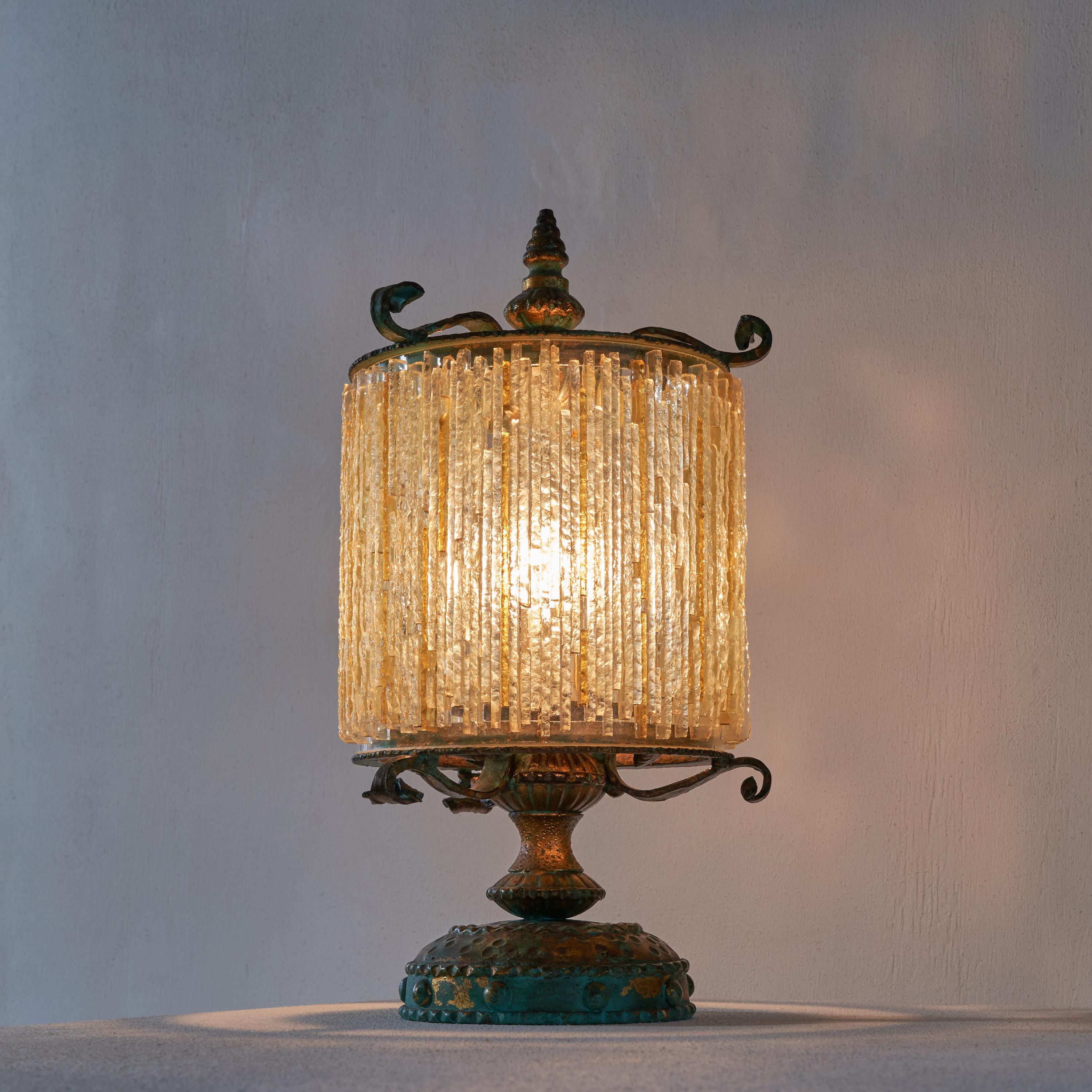 Brass Biancardi & Jordan Arte Verona Brutalist Table Lamp in Murano Glass, 1960s For Sale