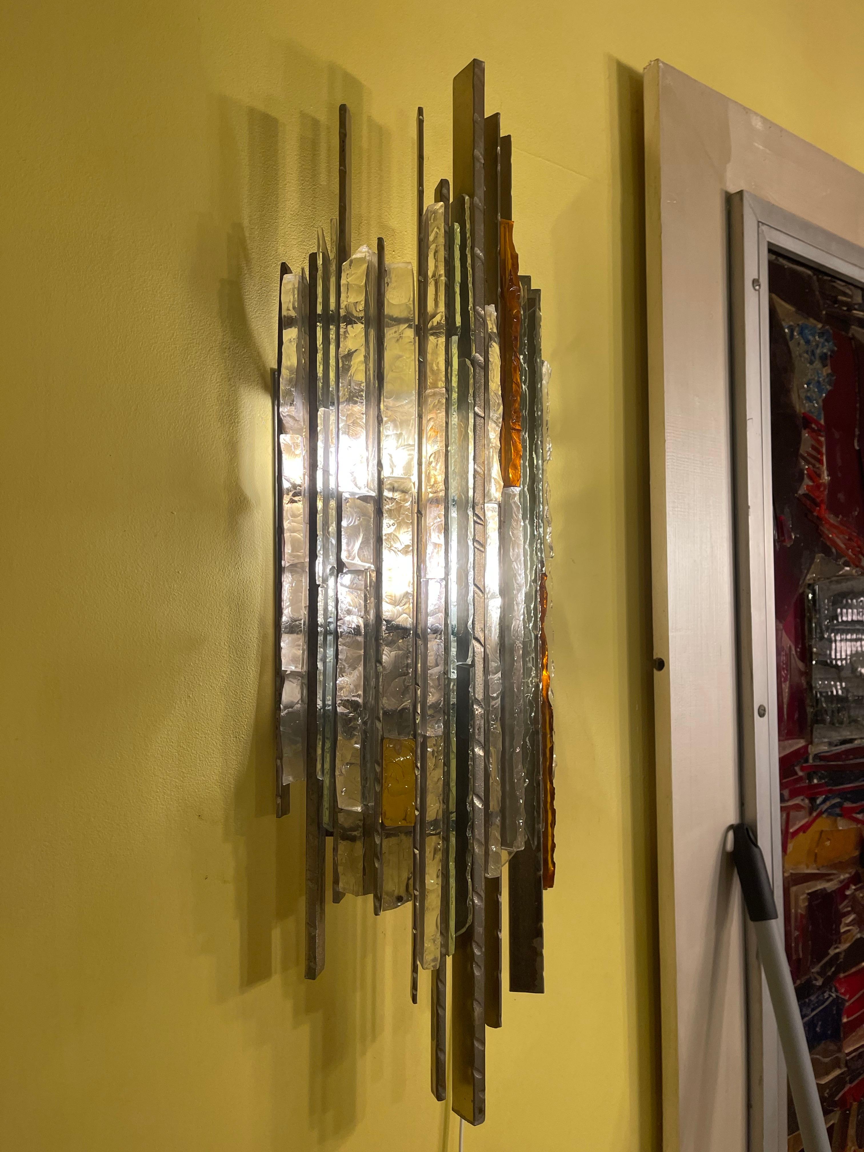 Biancardi & Jordan Wandbeleuchtung Murano Glas von Poliarte Italien 1970 (Metall) im Angebot