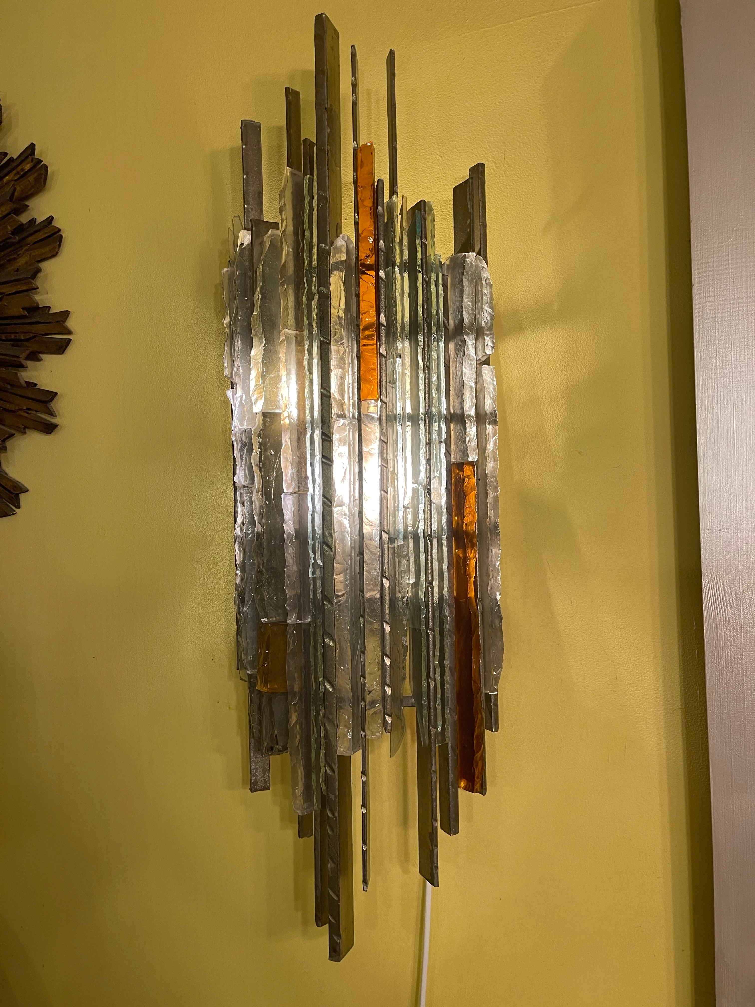 Biancardi & Jordan Wandbeleuchtung Murano Glas von Poliarte Italien 1970 im Angebot 1