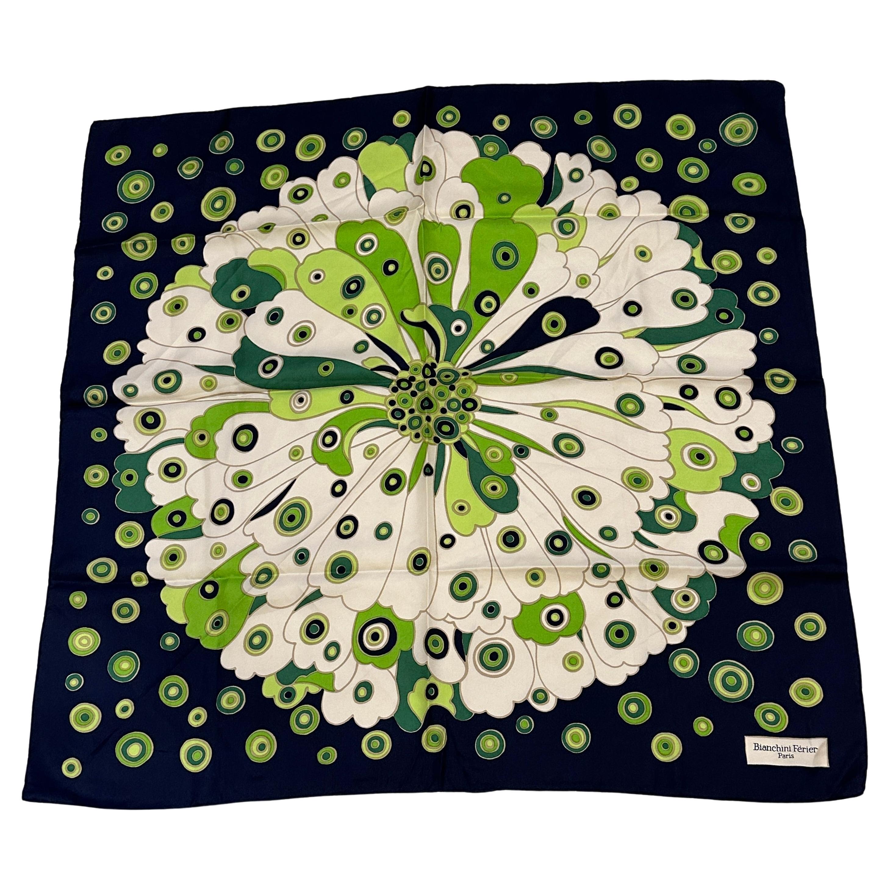 Bianchini Ferier "Super Blooming Floral" With Midnight Blue Border Silk Scarf For Sale