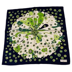Bianchini Ferier "Super Blooming Floral" With Midnight Blue Border Silk Scarf