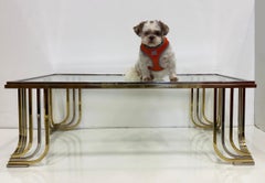 Bianci Firenze Table basse en laiton et chrome avec plateau en verre, Italie, 1970