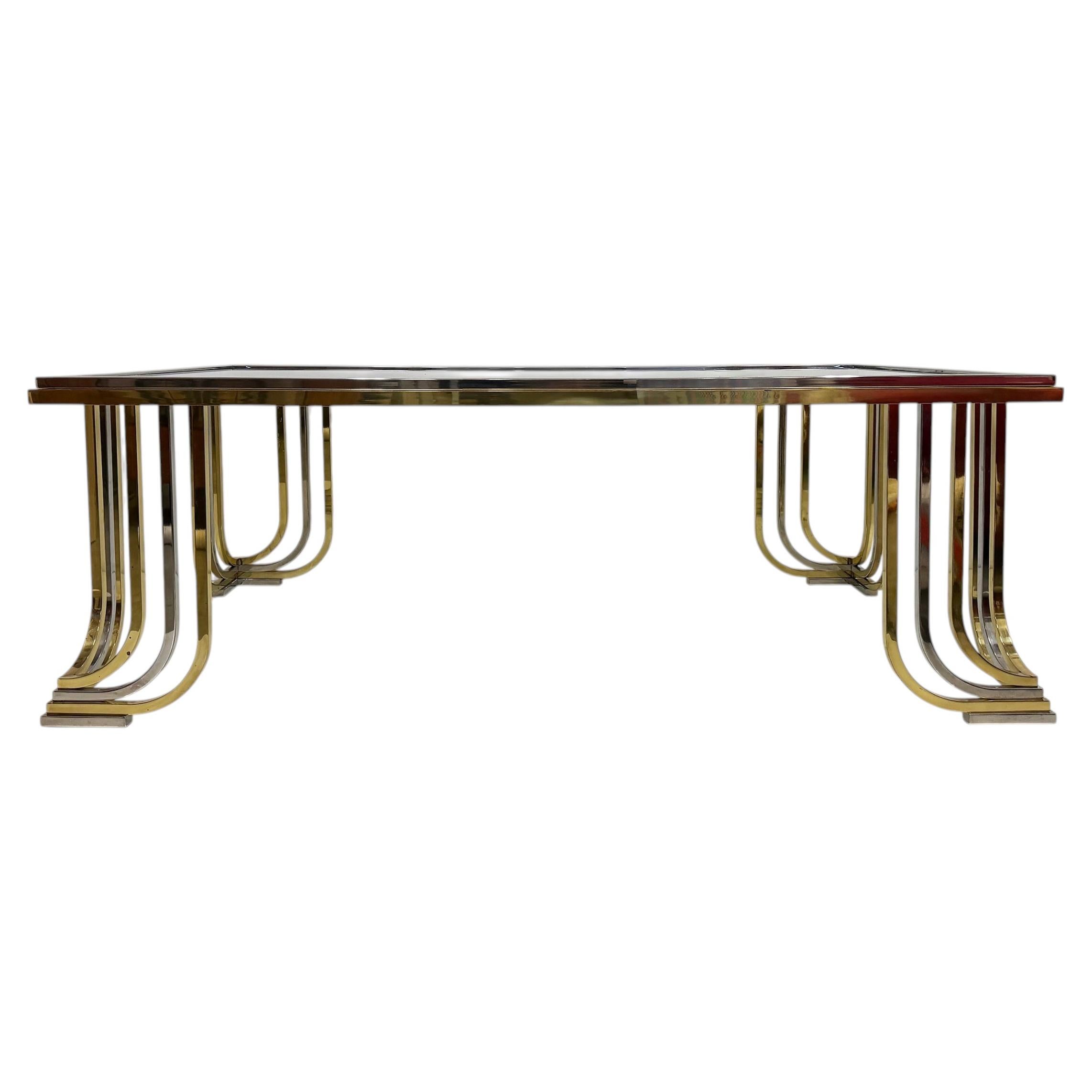 Bianci Firenze 1970s Italian Brass and Chrome Coffee Table with Glass Top For Sale