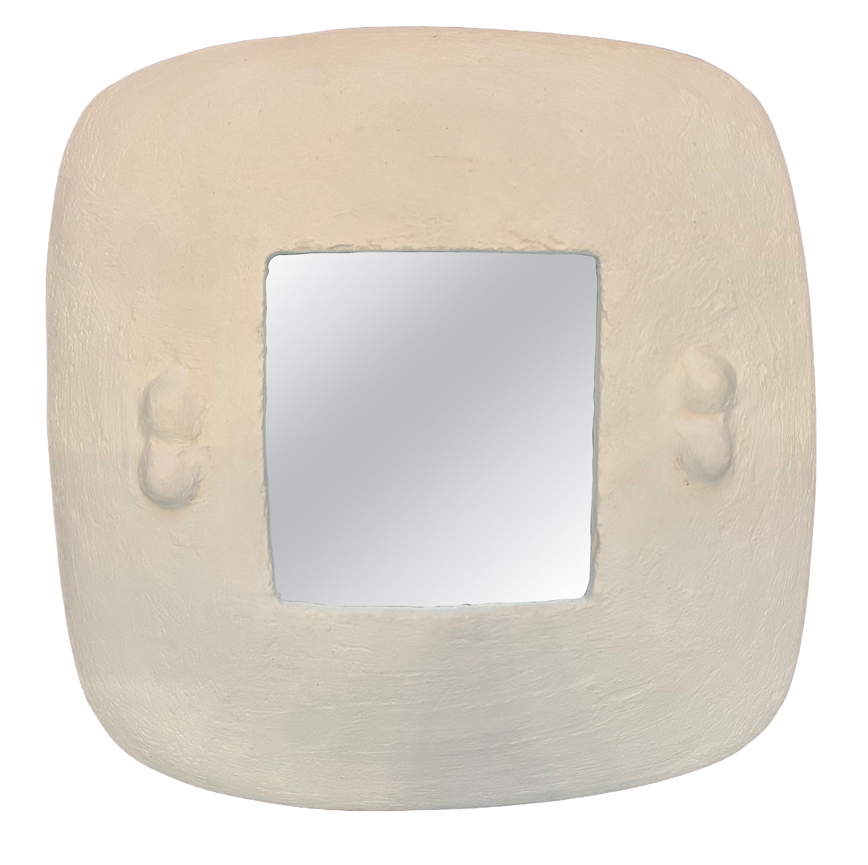 Bianco Contemporary Signed Ceramic Mirror by Renzo Maar
