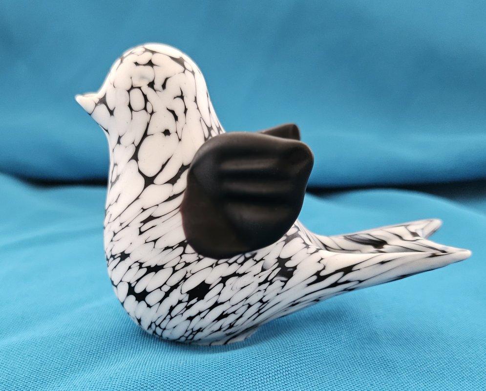 Mid-Century Modern Bianco Nero Fantasy Murano Glass Bird
