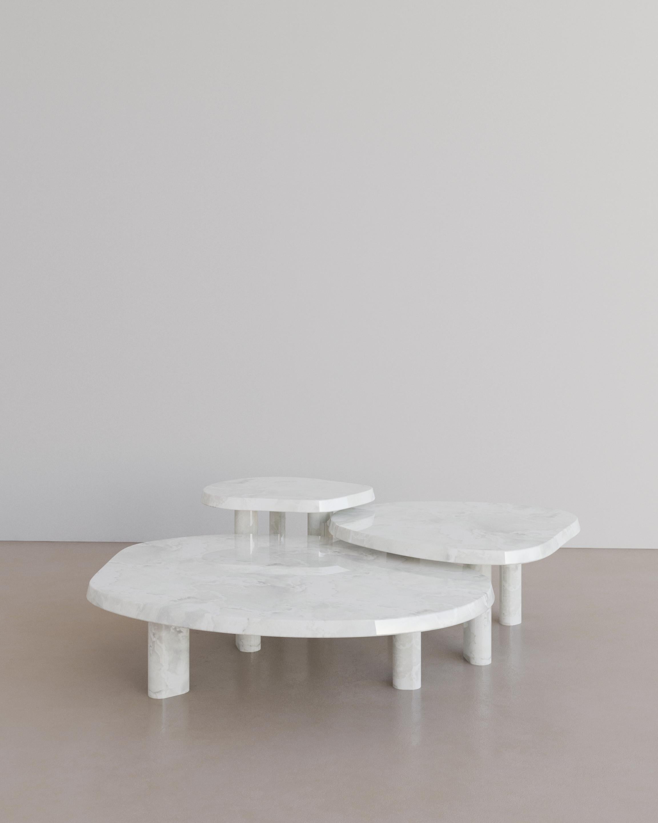The Fiori Coffee Table in Bianco Onyx by The Essentialist infers a delicate sense of organicism, a vision of sublime is born, revolutionising beauty and deifying stone in its truest expression. Fiori forges a perpetual statement of intuitive