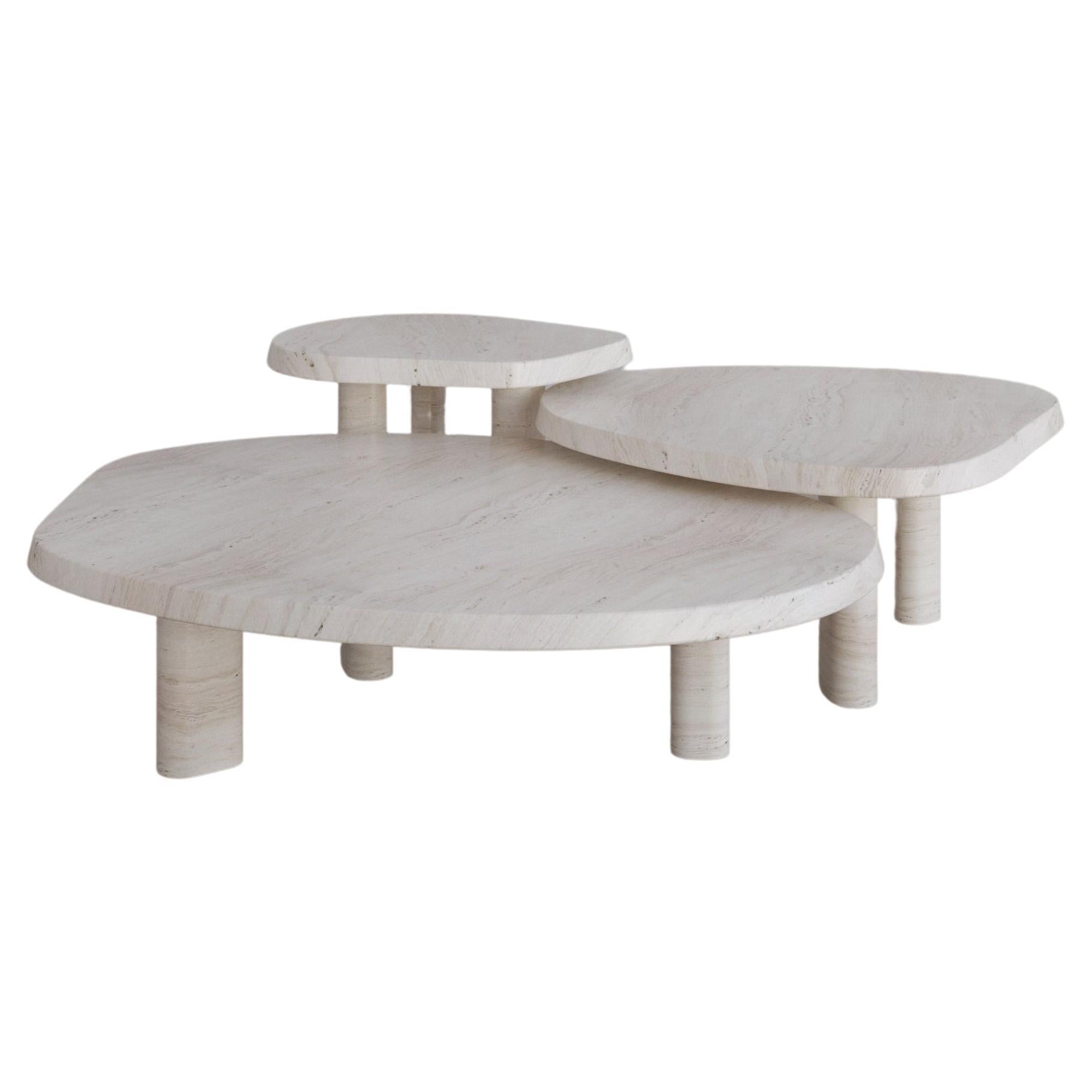 Bianco Travertine Full set of 3 Fiori Nesting Coffee Table by the Essentialist  For Sale