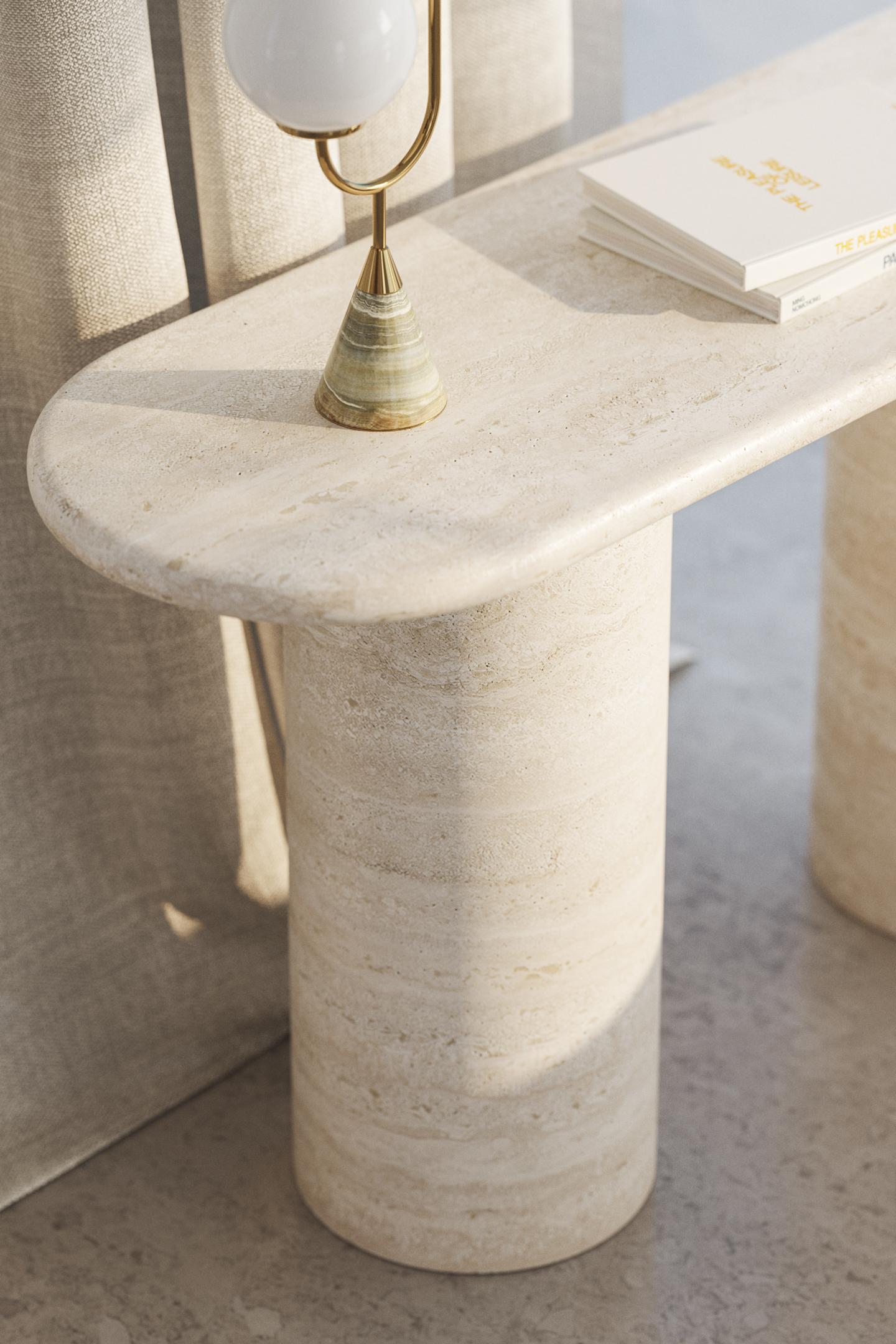 Bianco Travertine Voyage Console Table by The Essentialist For Sale 1