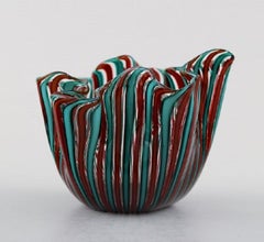 Bianconi Venini Murano Filigrana Stripes Italian Art Glass Fazzoletto Vase