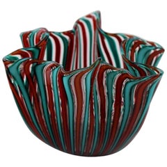 Bianconi Venini Murano Filigrana Stripes Italian Art Glass Fazzoletto Vase