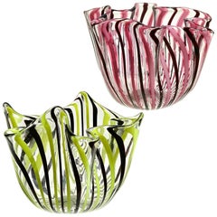 Bianconi Venini Murano Filigrana Stripes Italian Art Glass Fazzoletto Vases