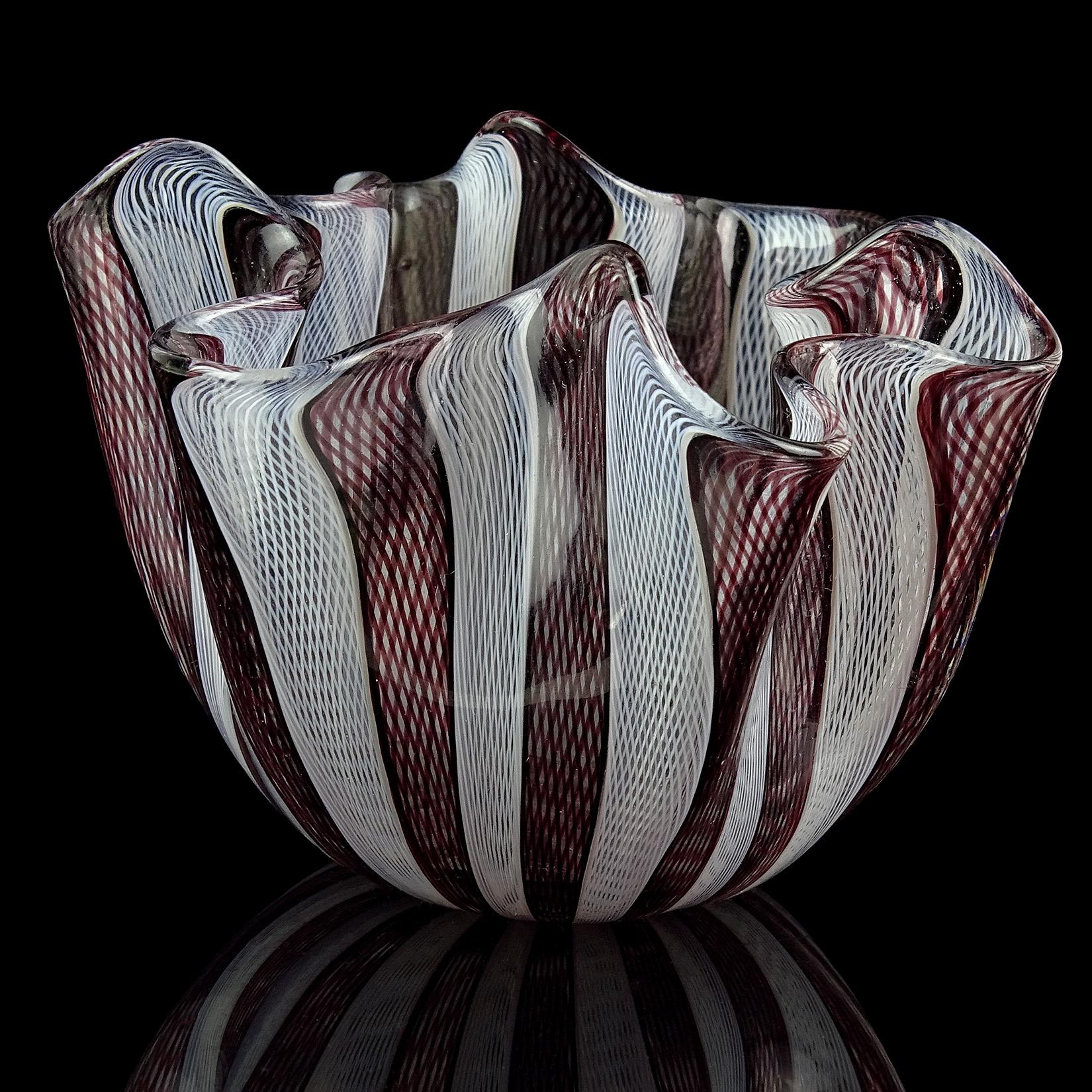Mid-Century Modern Bianconi Venini Murano Italian Art Glass Fazzoletto Handkerchief Ribbons Vase