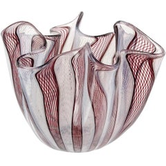 Bianconi Venini Murano Italian Art Glass Fazzoletto Handkerchief Ribbons Vase