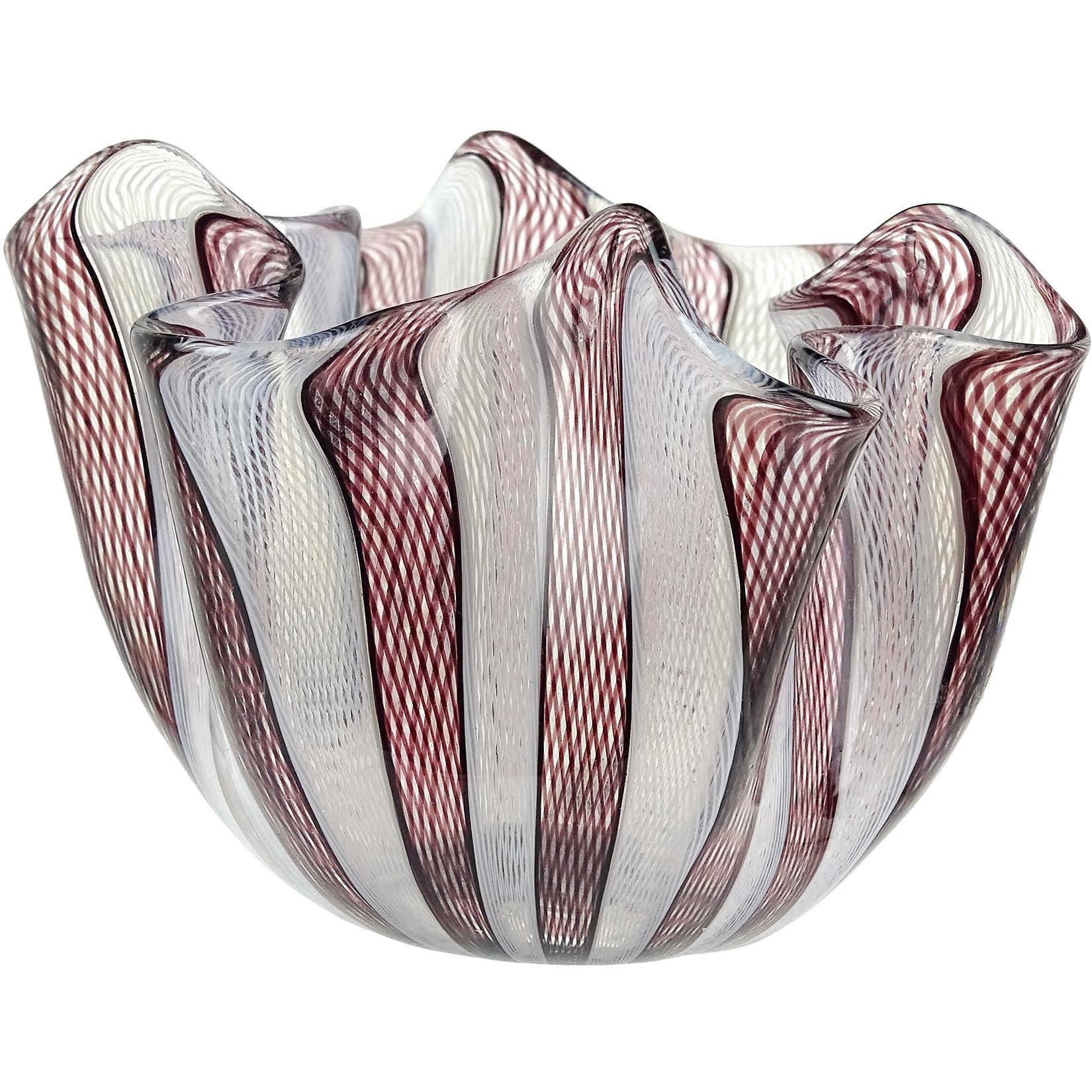 Bianconi Venini Murano Italian Art Glass Fazzoletto Handkerchief Ribbons Vase