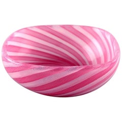 Bianconi Venini/Murano "Stripes" Italian Art Glass Bowl with Pink Stripes, 1960s
