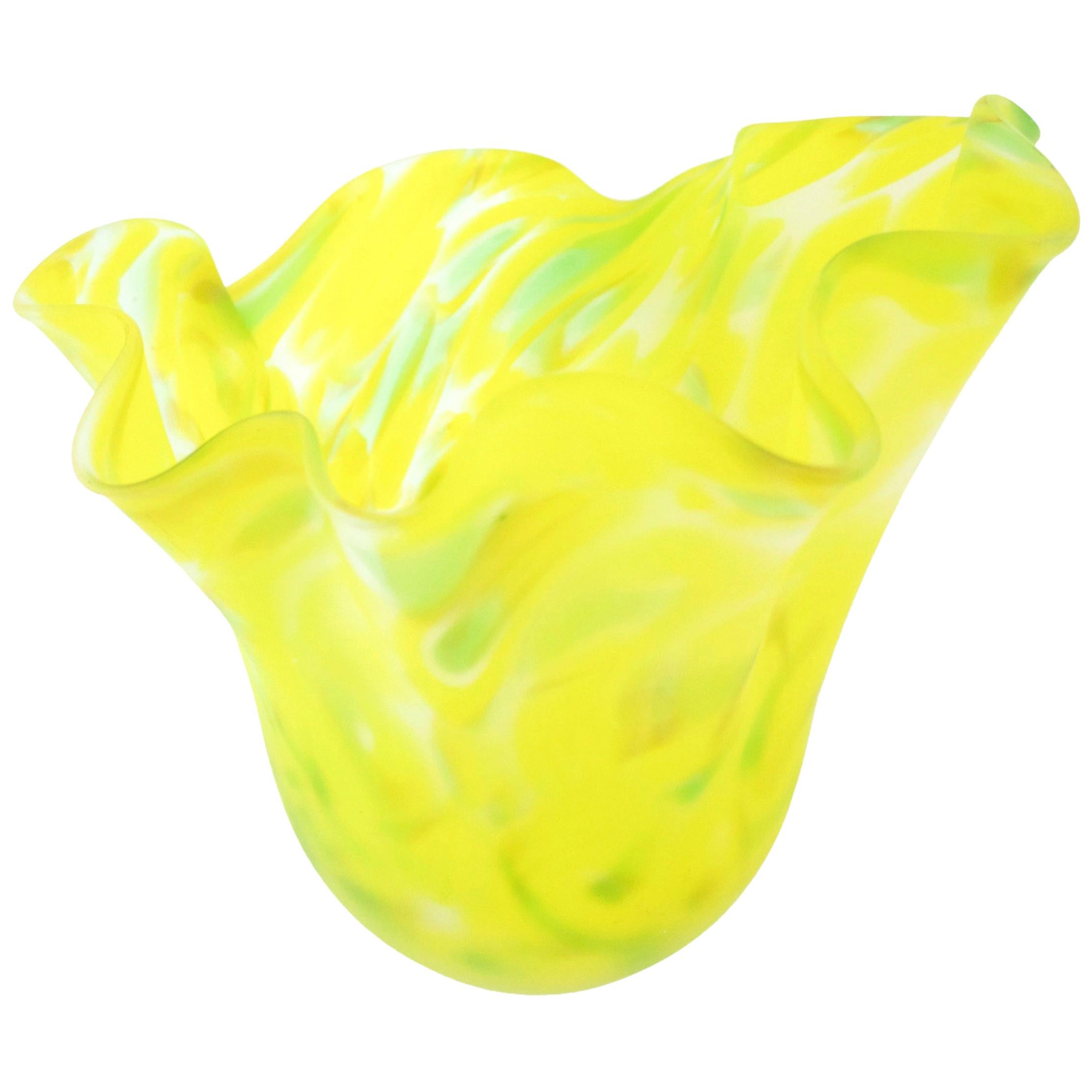 Bianconi Venini Opalescent 'Fazzoletto' Handkerchief Vase, 1960s Yellow Glass For Sale