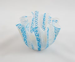 Bianconi Venini Zanfirico Blue and White Art Glass Vase 1950's.