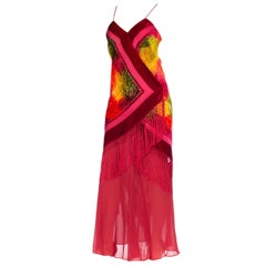 Bias Cut Burnout Velvet Fringe Shawl Dress, 1990s
