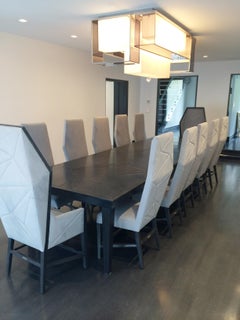 Bias Dining High Back Chair, Faceted Contemporary Design with Exposed Wood Frame