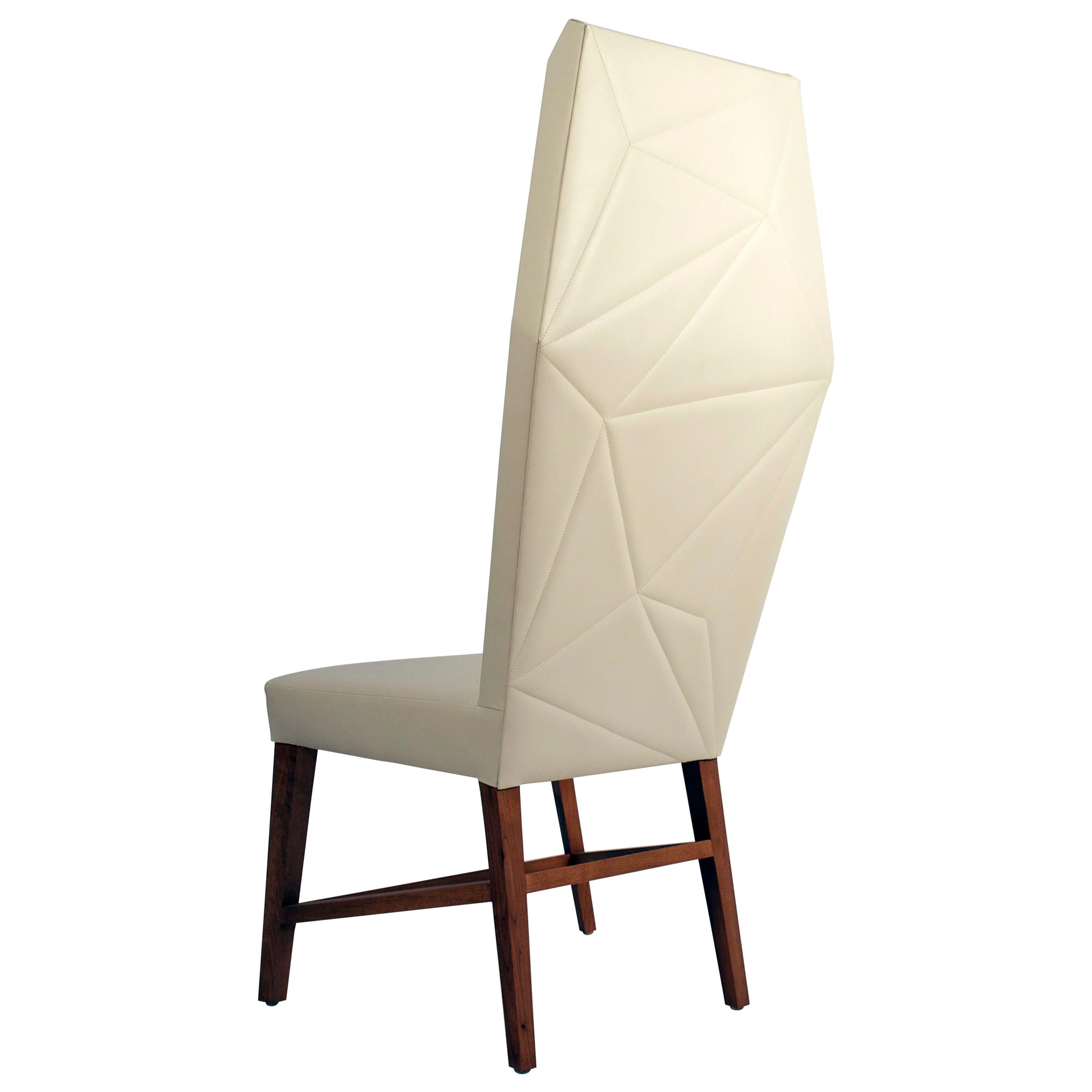 Bias Dining High Back Chair, Faceted Contemporary Design with Exposed Wood Frame For Sale
