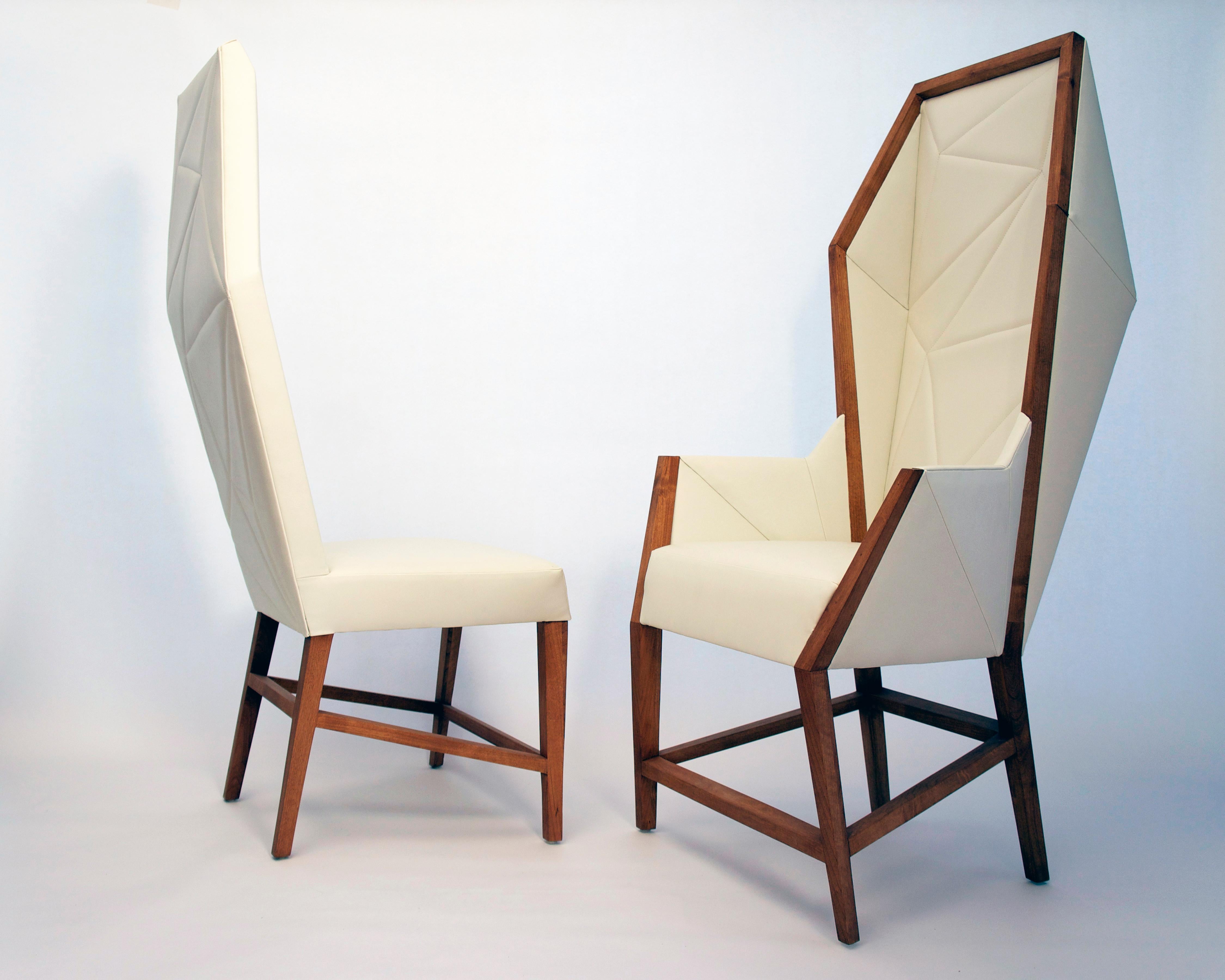 Bias Hooded Dining Host Chair, Inspired by Louis XV Sentry, Faceted Wood Frame In New Condition For Sale In West Hollywood, CA