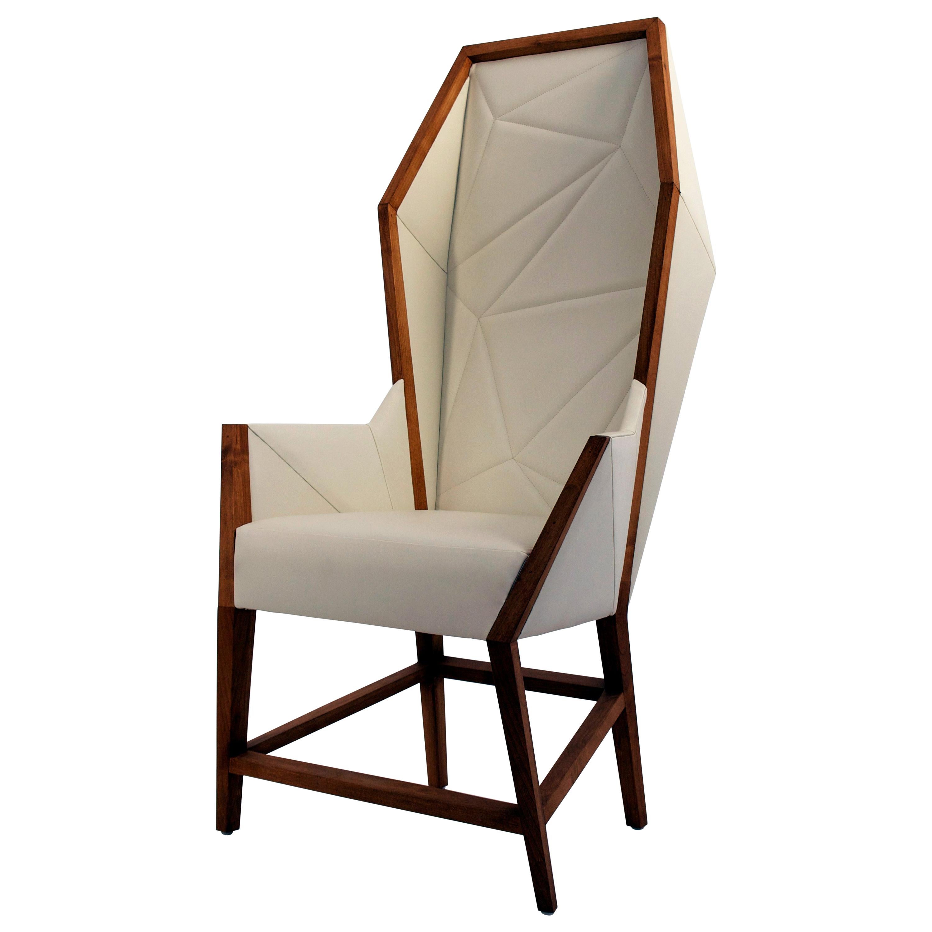 Bias Hooded Dining Host Chair, Inspired by Louis XV Sentry, Faceted Wood Frame For Sale