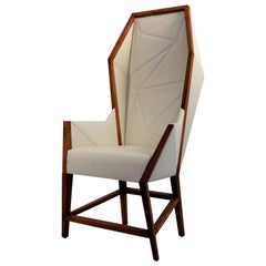 Bias Hooded Dining Host Chair, Inspired by Louis XV Sentry, Faceted Wood Frame
