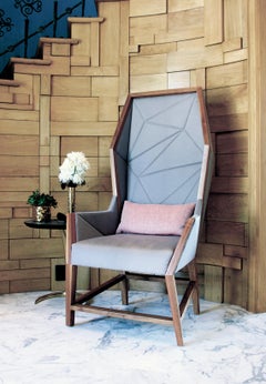 Bias Hooded Lounge Chair, Faceted Wingback Inspired by Louis XV Sentry