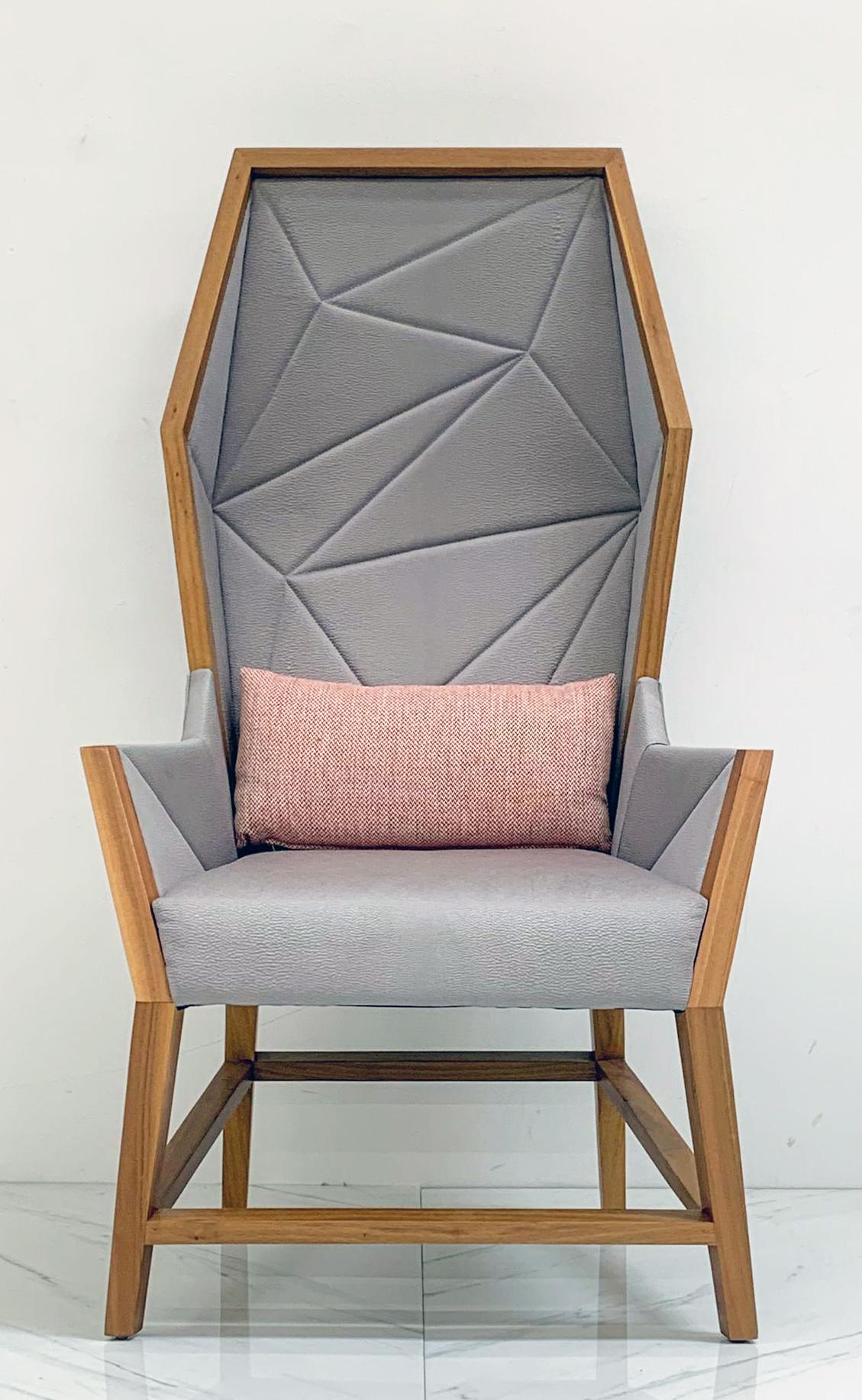 Modern Bias Hooded Lounge Chair, Faceted Wingback Inspired by Louis XV Sentry For Sale