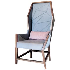 Bias Hooded Lounge Chair, Faceted Wingback Inspired by Louis XV Sentry