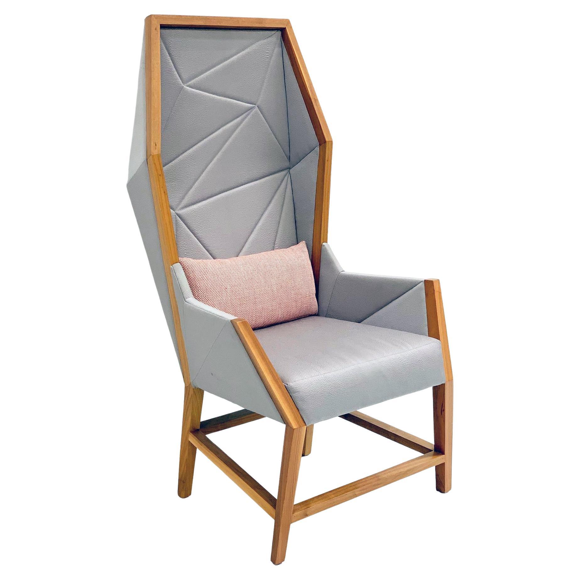 Bias Hooded Lounge Chair, Faceted Wingback Inspired by Louis XV Sentry For Sale