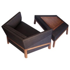 Bias Ottoman to Match Lounge with Tray in Walnut, Faceted Upholstered Sofa Table