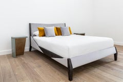 Bias Queen Bed in Espresso Limed Oak and Holly Hunt Velvet