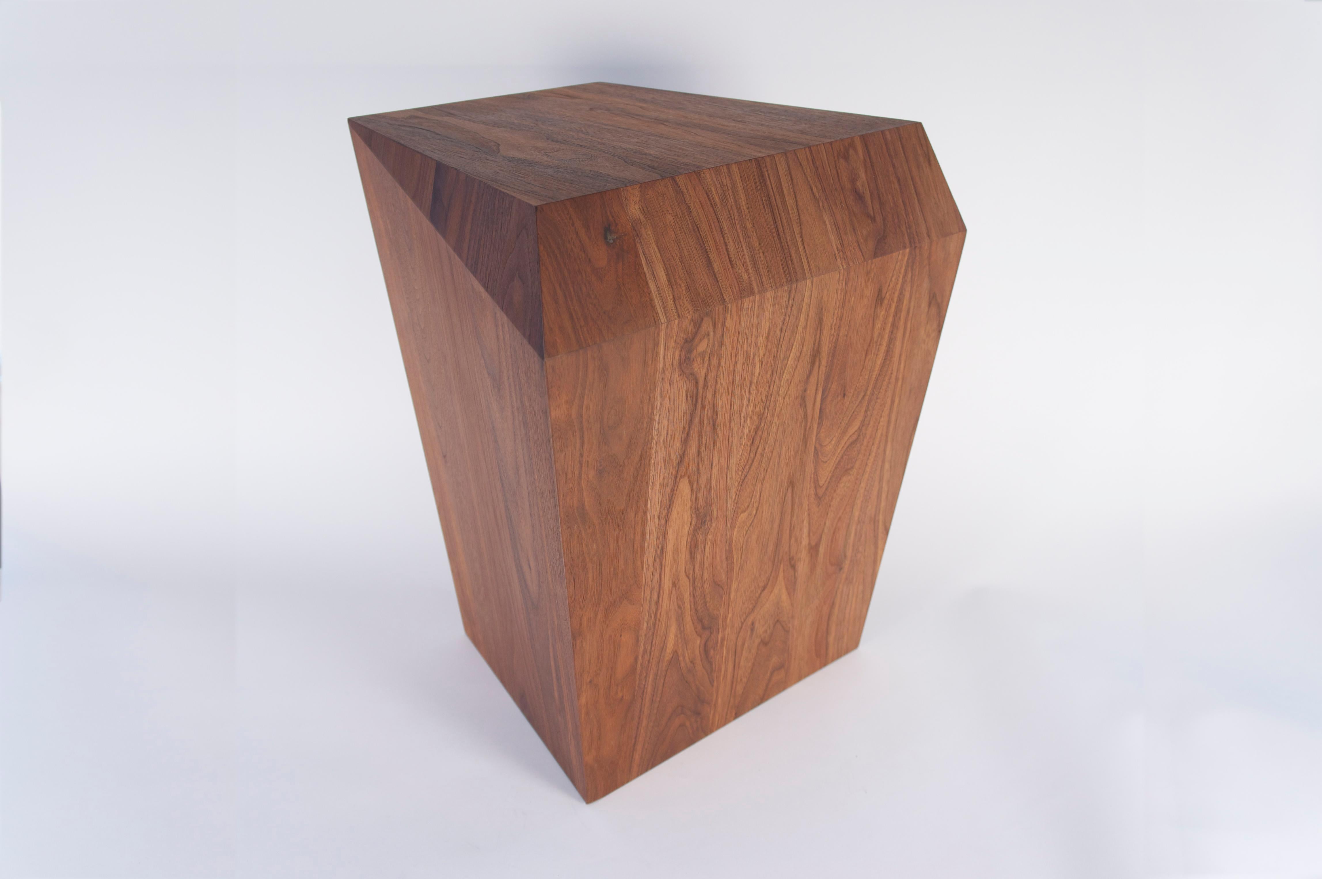 Modern Bias Side Table, Faceted Walnut Drink Table, Contemporary Accent For Sale