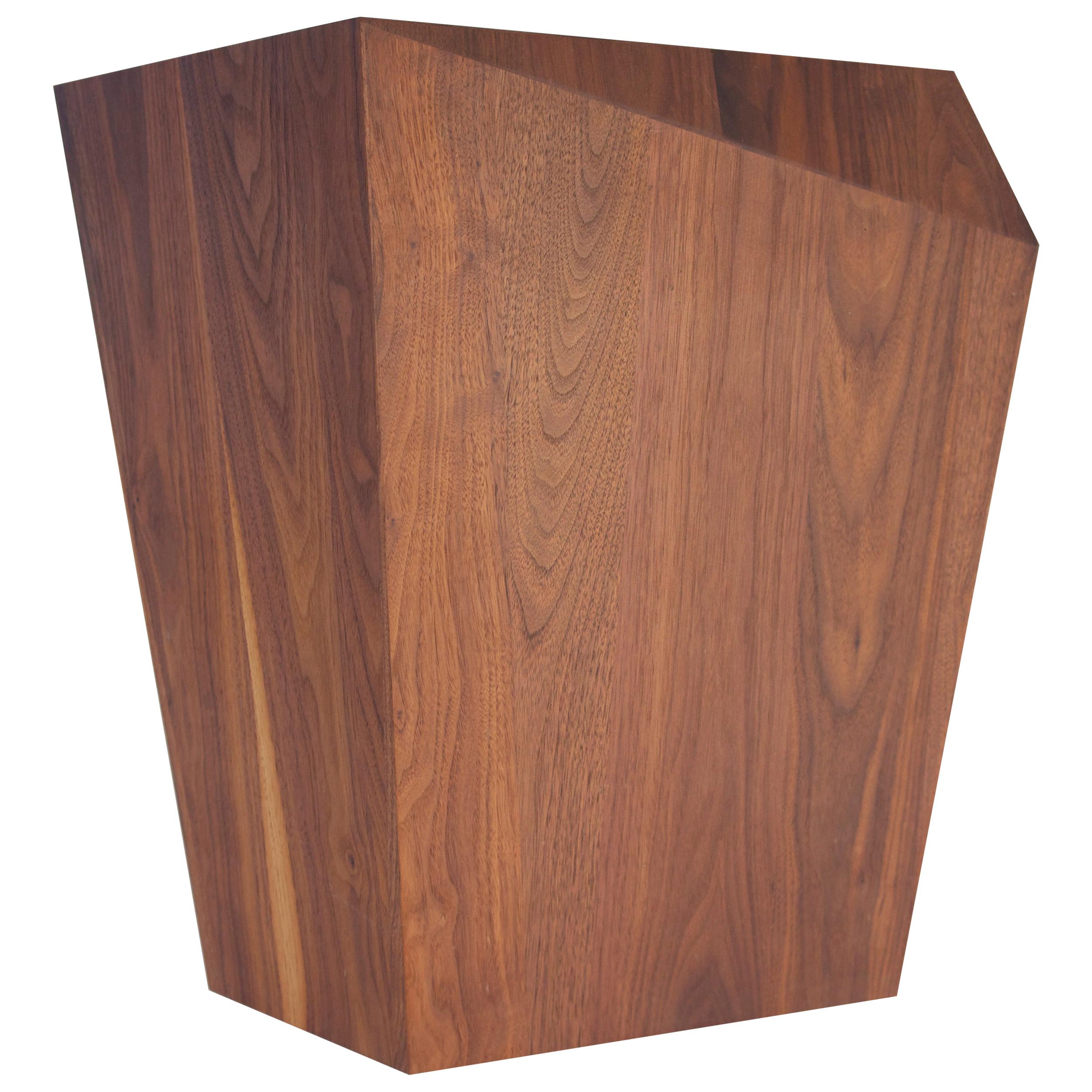 Bias Side Table, Faceted Walnut Drink Table, Contemporary Accent For Sale